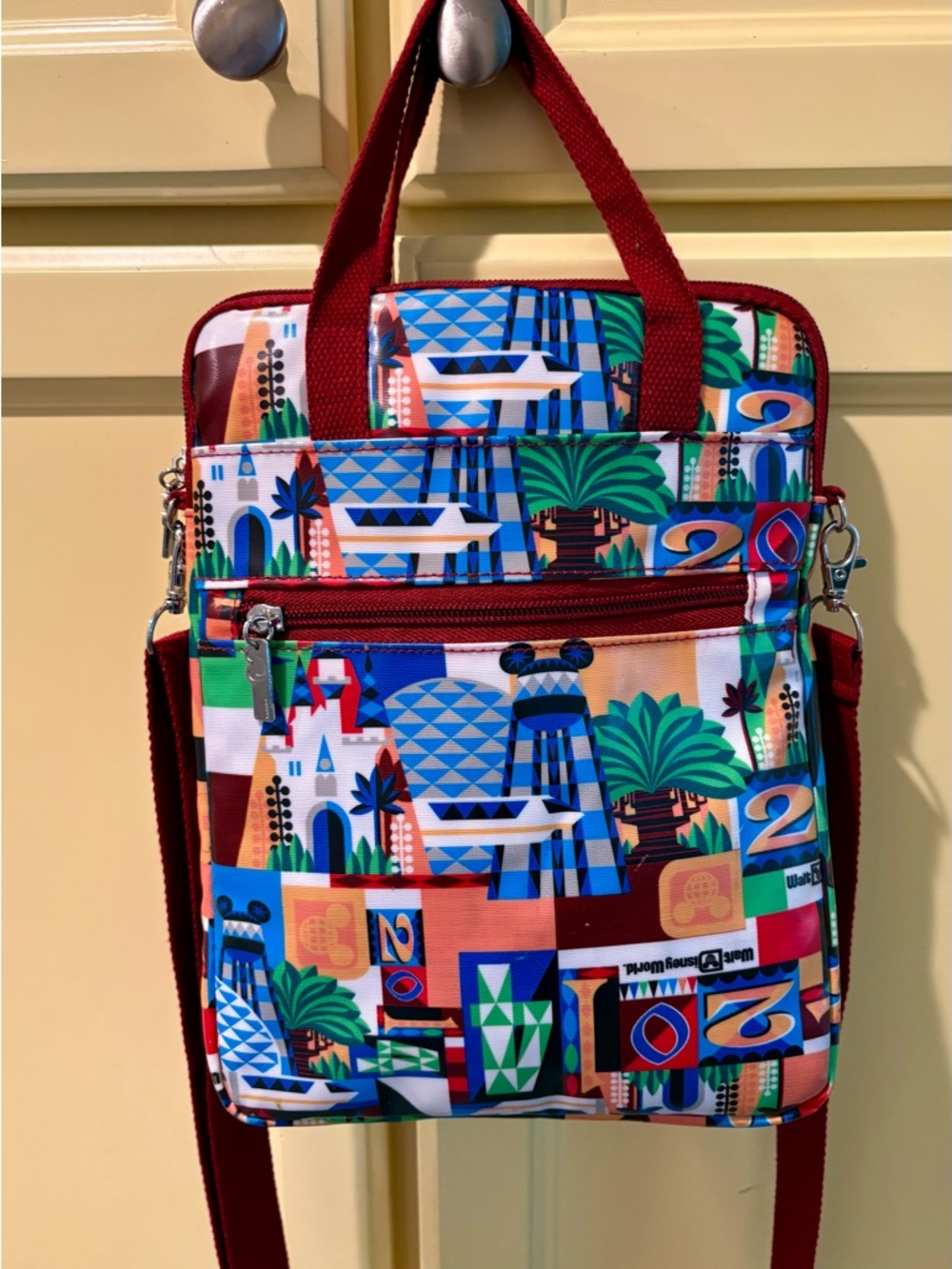 Disney Parks 2014 Retro Vinyl Crossbody Bag with Monorail, Castle. Epcot Icons